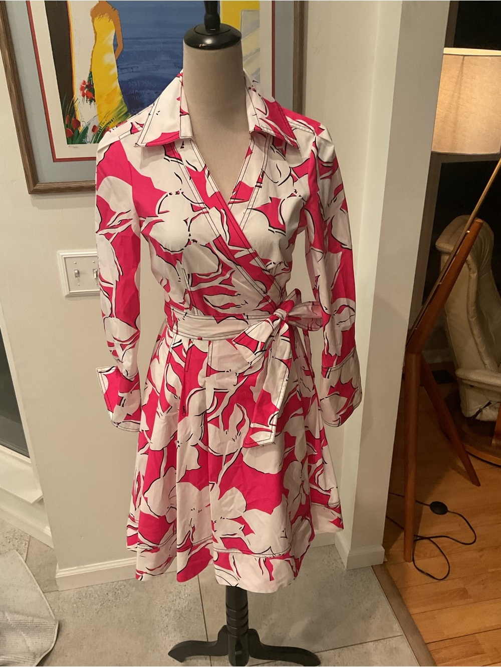 Diane Von Furstenberg Pink and White Floral Wrap Dress